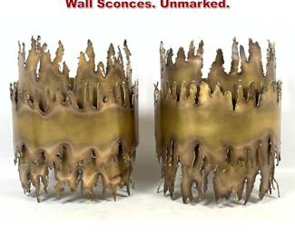 Lot 98 Pair Tom Greene attributed Brutalist Wall Sconces. Unmarked. 