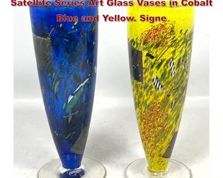 Lot 73 Pair Bertil Vallien for Kosta Boda Satellite Series Art Glass Vases in Cobalt Blue and Yellow. Signe