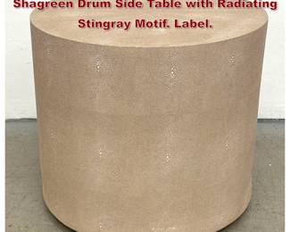 Lot 279 Safavieh Couture Diesel Faux Shagreen Drum Side Table with Radiating Stingray Motif. Label.