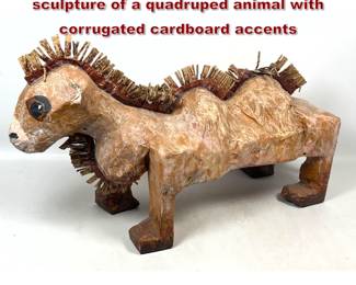 Lot 292 Folk art mixed media papiermache sculpture of a quadruped animal with corrugated cardboard accents