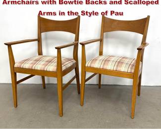 Lot 529 Pair of Mid Century Modern Walnut Armchairs with Bowtie Backs and Scalloped Arms in the Style of Pau
