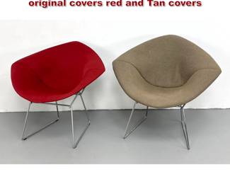 Lot 304 Pr of Knoll diamond chairs with original covers red and Tan covers