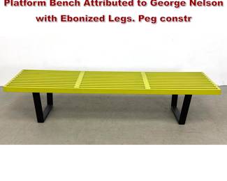 Lot 359 MidCentury Modern Slatted Platform Bench Attributed to George Nelson with Ebonized Legs. Peg constr