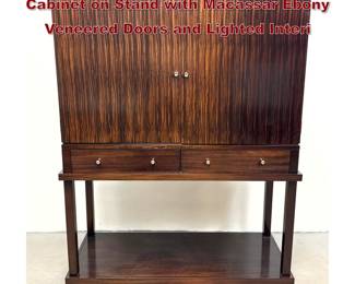 Lot 265 Councill 2pc Contemporary Bar Cabinet on Stand with Macassar Ebony Veneered Doors and Lighted Interi