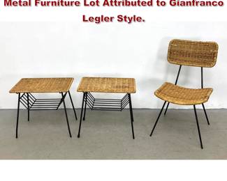 Lot 481 3pc French Style Wicker and Black Metal Furniture Lot Attributed to Gianfranco Legler Style. 