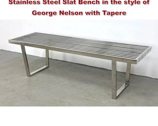 Lot 303 Contemporary Modernist Polished Stainless Steel Slat Bench in the style of George Nelson with Tapere