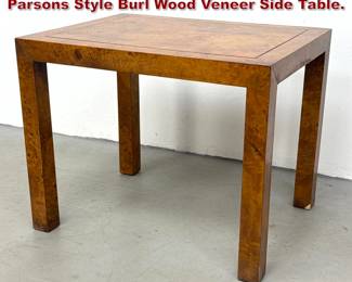 Lot 488 John Stuart Inc. MidCentury Modern Parsons Style Burl Wood Veneer Side Table. 