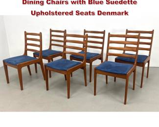 Lot 155 6 Danish Modern Ladder Back Teak Dining Chairs with Blue Suedette Upholstered Seats Denmark 