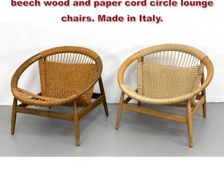Lot 511 Pair of Illums Wikkelso ringstol beech wood and paper cord circle lounge chairs. Made in Italy. 
