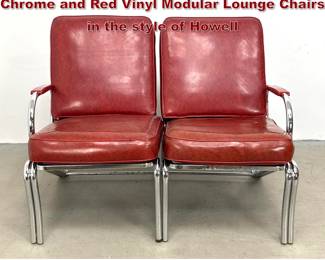 Lot 521 xxx 2pc Mid Century Modern Tubular Chrome and Red Vinyl Modular Lounge Chairs in the style of Howell