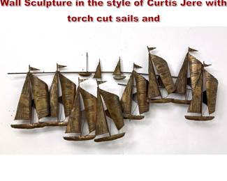Lot 439 Brutalist Metal Sailboat Regatta Wall Sculpture in the style of Curtis Jere with torch cut sails and