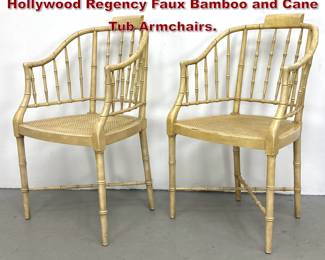Lot 428 Pair Baker Furniture Attributed Hollywood Regency Faux Bamboo and Cane Tub Armchairs.