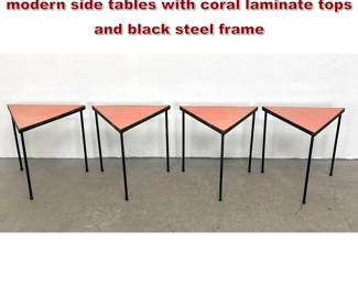 Lot 108 4pc Frederick Weinberg midcentury modern side tables with coral laminate tops and black steel frame