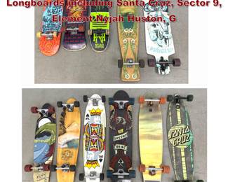 Lot 381 11pc Mixed lot of Skateboards and Longboards including Santa Cruz, Sector 9, Element Nyjah Huston, G