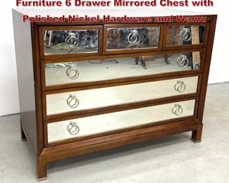 Lot 296 Michael Weiss for Vanguard Furniture 6 Drawer Mirrored Chest with Polished Nickel Hardware and Walnu
