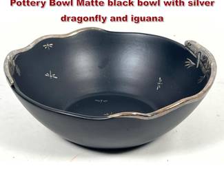 Lot 62 Emilia Castillo Taxco Silver Overlay Pottery Bowl Matte black bowl with silver dragonfly and iguana