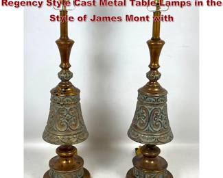 Lot 573 Pair of Neoclassical Hollywood Regency Style Cast Metal Table Lamps in the Style of James Mont with 