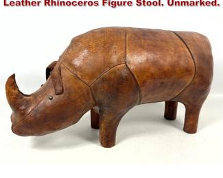 Lot 172 Omersa Vintage HandStitched Leather Rhinoceros Figure Stool. Unmarked.