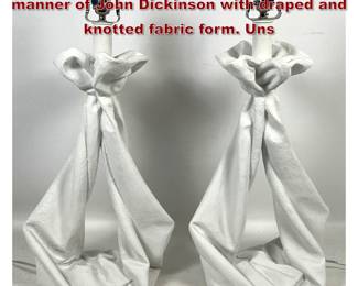 Lot 231 Pair of plaster table lamps in the manner of John Dickinson with draped and knotted fabric form. Uns