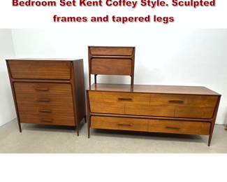 Lot 414 3pc Mid Century Modern Walnut Bedroom Set Kent Coffey Style. Sculpted frames and tapered legs