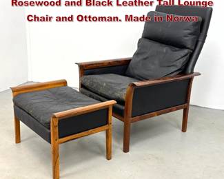 Lot 129 Knut Saeter for Vatne Mobler Rosewood and Black Leather Tall Lounge Chair and Ottoman. Made in Norwa