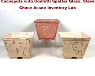 Lot 333 3pc Lynn Evans Studio Ceramic Cachepots with Confetti Spatter Glaze. Steve Chase Assoc Inventory Lab