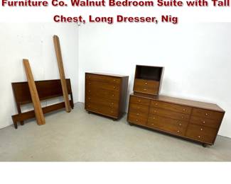 Lot 337 4pc Mid Century Modern Ramseur Furniture Co. Walnut Bedroom Suite with Tall Chest, Long Dresser, Nig