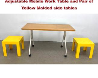 Lot 445 3pc Lot. Herman Miller Height Adjustable Mobile Work Table and Pair of Yellow Molded side tables