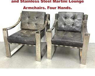 Lot 513 Mid Century Style Esquire Leather and Stainless Steel Martini Lounge Armchairs. Four Hands.