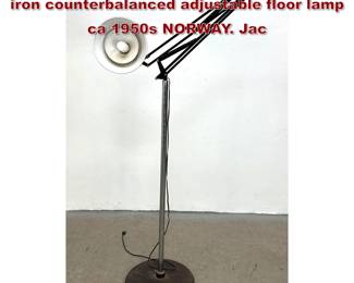 Lot 591 Mid century modern industrial black iron counterbalanced adjustable floor lamp ca 1950s NORWAY. Jac 