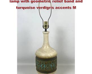 Lot 409 California Originals ceramic table lamp with geometric relief band and turquoise verdigris accents M