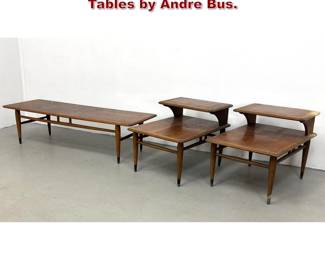 Lot 479 3pcs Lane Acclaim Walnut and Oak Tables by Andre Bus.