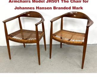 Lot 223 Pair Hans J. Wegner Oak and Cane Armchairs Model JH501 The Chair for Johannes Hansen Branded Mark