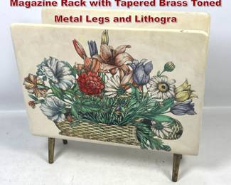 Lot 3 Piero Fornasetti Milano Floral Basket Magazine Rack with Tapered Brass Toned Metal Legs and Lithogra