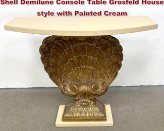 Lot 230 Hollywood Regency Gilt Scallop Shell Demilune Console Table Grosfeld House style with Painted Cream 