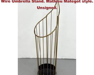 Lot 186 MidCentury Modern Brass Toned Wire Umbrella Stand. Mathieu Mategot style. Unsigned.
