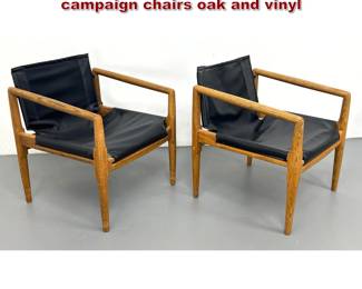 Lot 480 Pair Brown Saltman Doug Heaslett campaign chairs oak and vinyl