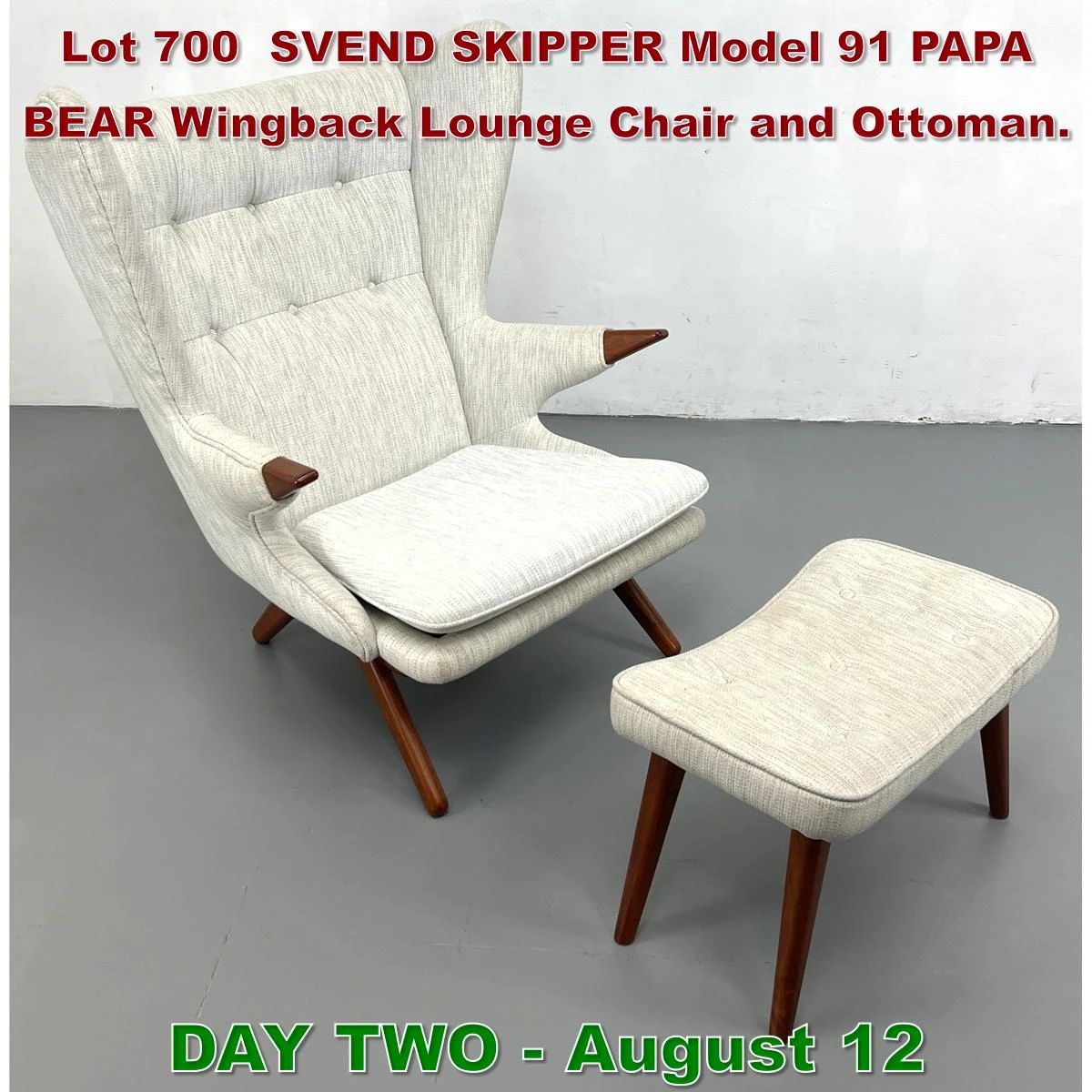Lot 700 SVEND SKIPPER Model 91 PAPA BEAR Wingback Lounge Chair and Ottoman.
