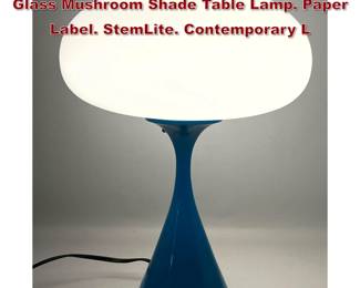 Lot 786 DESIGNLINE Blue Enameled Base Glass Mushroom Shade Table Lamp. Paper Label. StemLite. Contemporary L