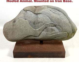 Lot 980 Abstract Modern stone Sculpture of Hoofed Animal. Mounted on Iron Base. 