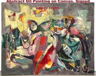 Lot 1193 R. Butler MidCentury Modern Abstract Oil Painting on Canvas. Signed upper right.