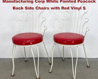 Lot 884 Pr Antarenni Wrought Iron Manufacturing Corp White Painted Peacock Back Side Chairs with Red Vinyl S