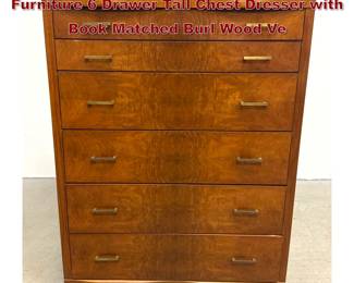 Lot 782 MidCentury Modern TriBond III Furniture 6 Drawer Tall Chest Dresser with Book Matched Burl Wood Ve