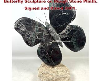 Lot 981 Richard H. Bailey Carved Marble Butterfly Sculpture on Rough Stone Plinth. Signed and Dated 2001.