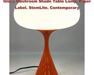 Lot 907 DESIGNLINE Orange Enameled Base Glass Mushroom Shade Table Lamp. Paper Label. StemLite. Contemporary