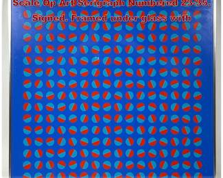 Lot 1126 Edna Andrade Red Flash Large Scale Op Art Serigraph Numbered 2335. Signed. Framed under glass with 