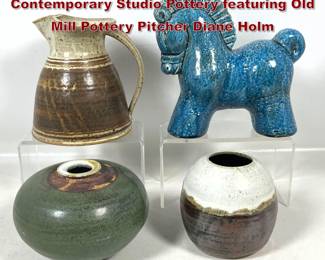 Lot 1259 4pc lot of Mid Century and Contemporary Studio Pottery featuring Old Mill Pottery Pitcher Diane Holm