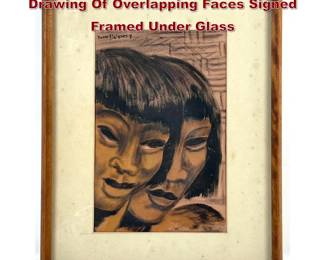 Lot 948 Juan DePrey Original Mixed Media Drawing Of Overlapping Faces Signed Framed Under Glass