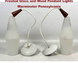 Lot 1145 Pr MidCentury Modern Prescolite Frosted Glass and Wood Pendant Lights Warminster Pennsylvania