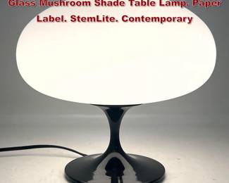 Lot 779 DESIGNLINE Black Enameled Base Glass Mushroom Shade Table Lamp. Paper Label. StemLite. Contemporary 